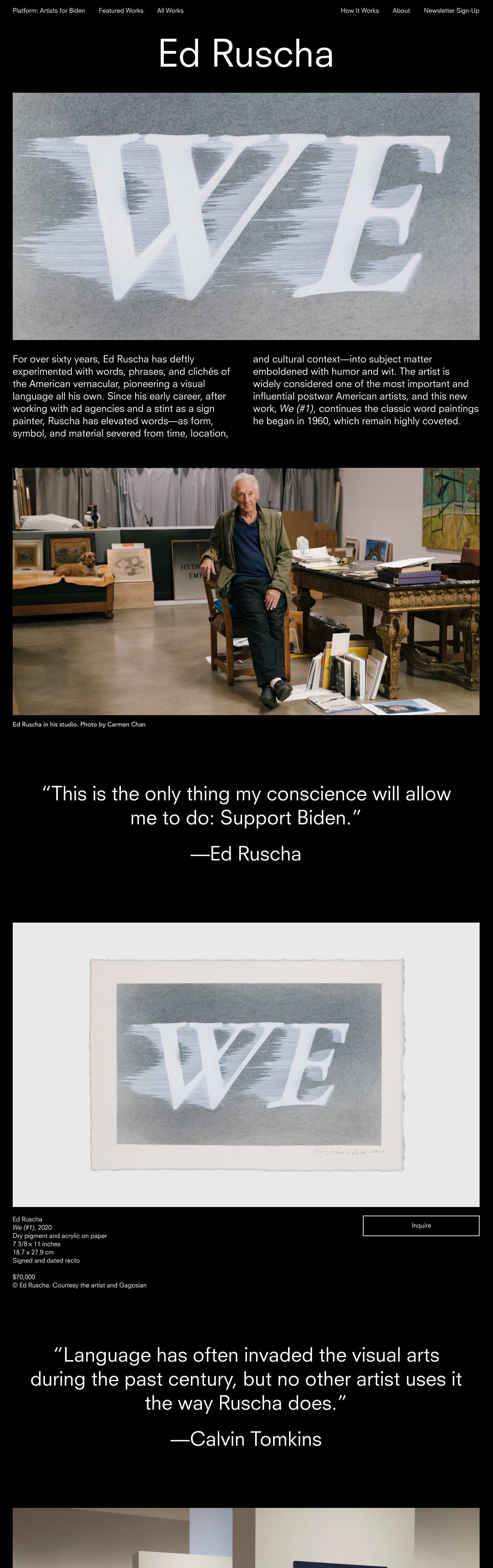 Screenshot of artist page for Ed Ruscha.