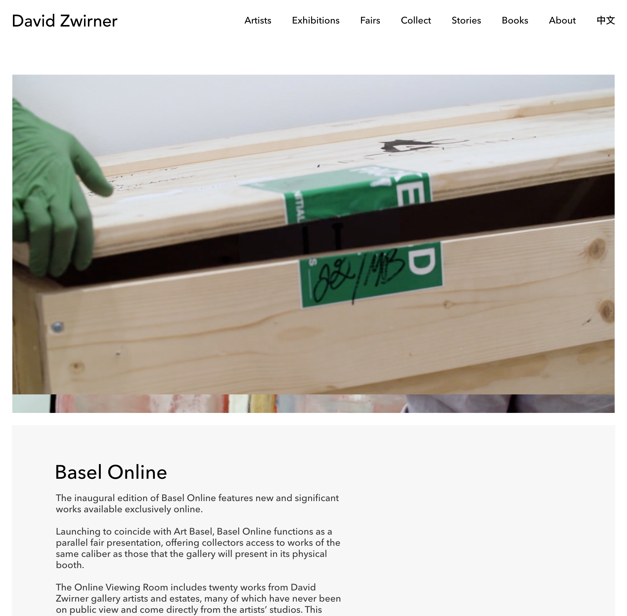 Screenshot from the 2019 Basel Online Viewing Room, highlighting a mix of storytelling and artwork presentation.