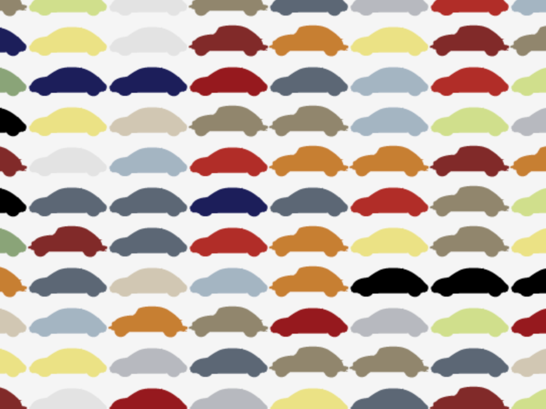 Pattern of Volkswagen Beetle outlines in factory colors.