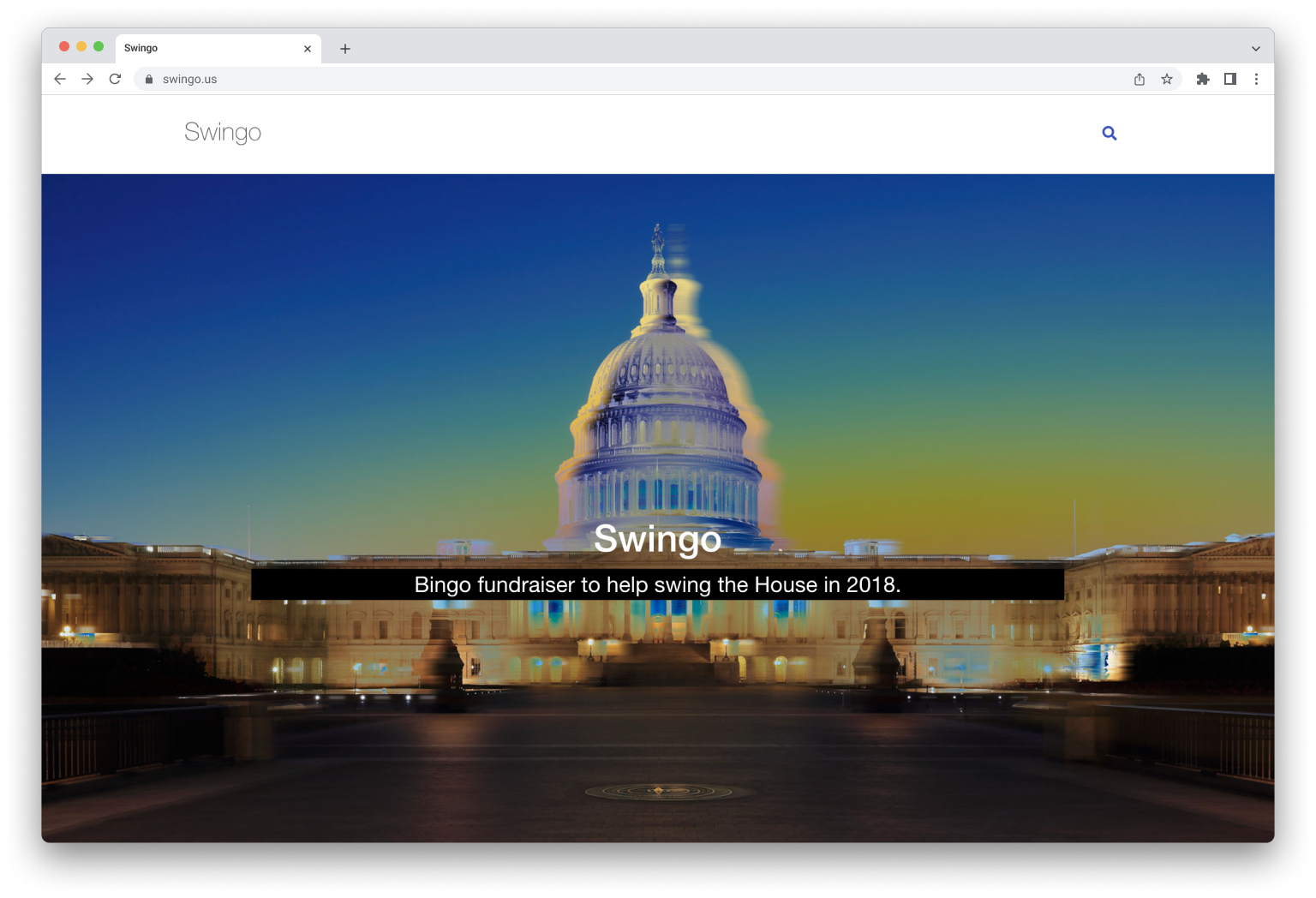 Screenshot of Swingo.us landing page.